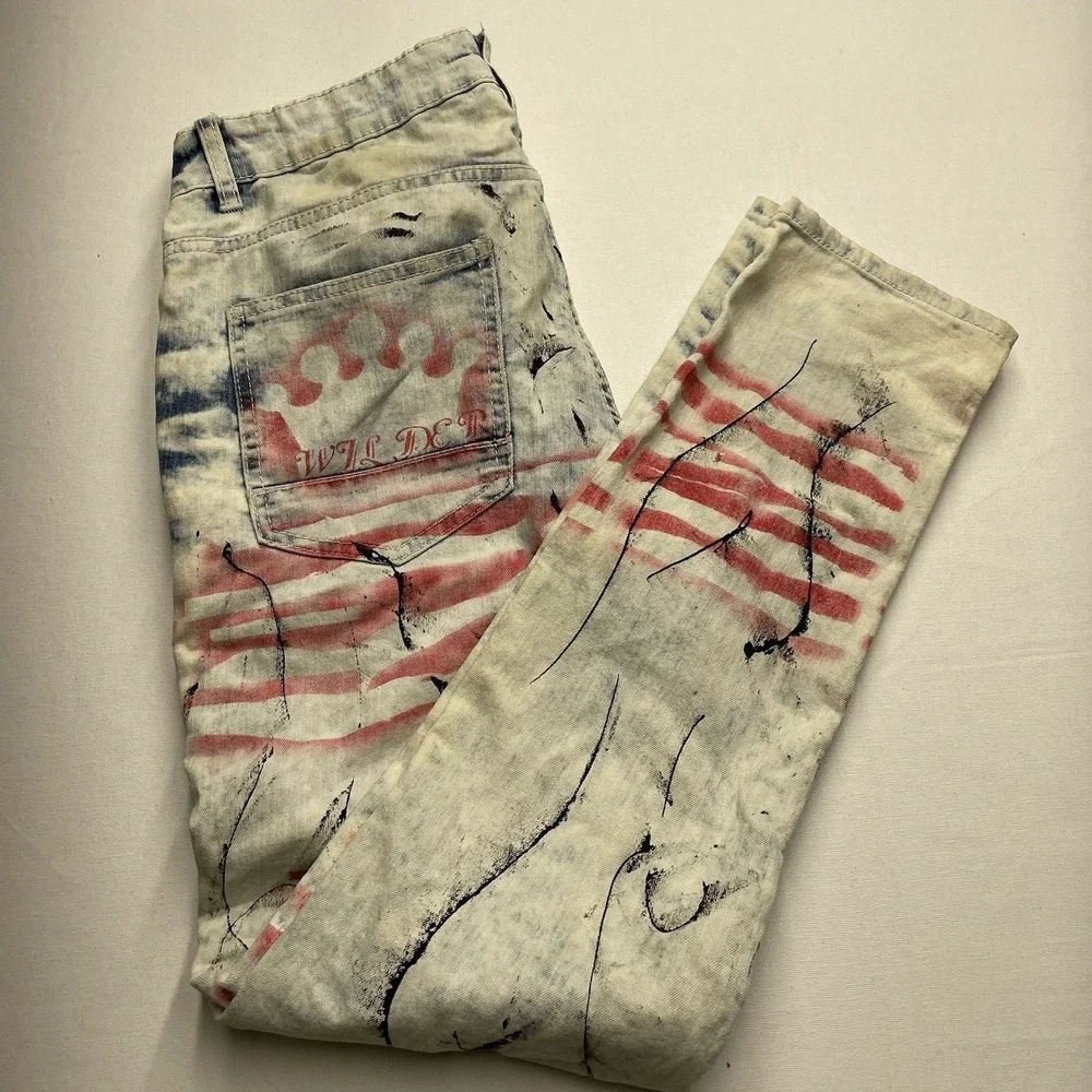 Vintage SouthPole Skinny‎ Jeans 34x32 Graffiti Alpha Omega Paint Skater Y2K